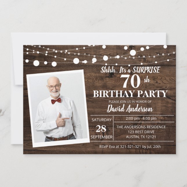 Surprise 60e anniversaire Invitation Bois rustique (Devant)