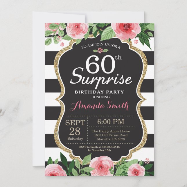 Surprise 60e anniversaire Invitation Femmes Floral (Devant)