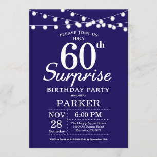 Surprise 60e anniversaire Invitation Marine Bleu