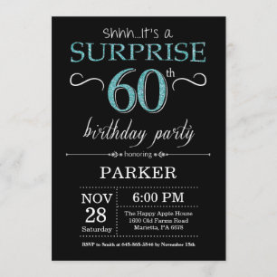 Surprise 60e anniversaire Invitation Noir et Turqu