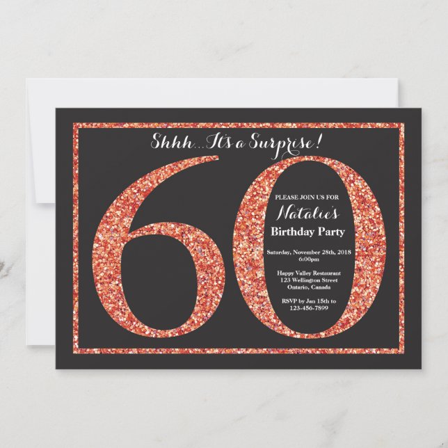 Surprise 60e anniversaire Invitation Orange Partie (Devant)