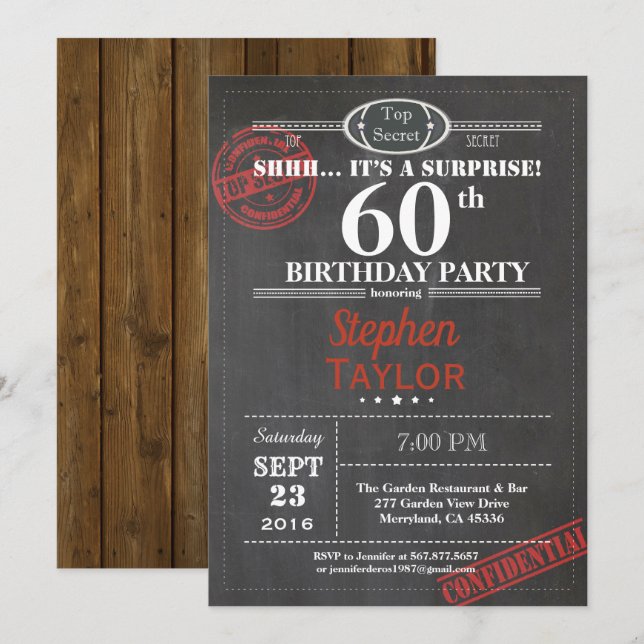 Surprise 60e anniversaire invitation pour les homm (Devant / Derrière)