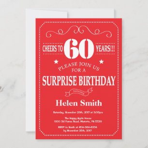 Surprise 60e anniversaire Invitation rouge et blan