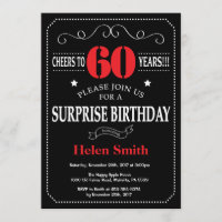 Surprise 60e anniversaire Invitation Rouge et Noir