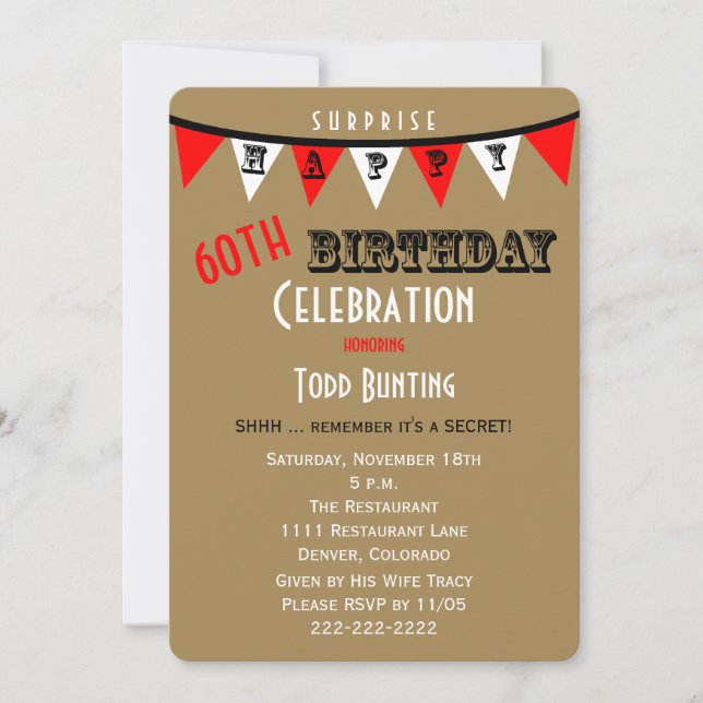 Surprise 60e anniversaire Invitations de fête Bunt (Devant)