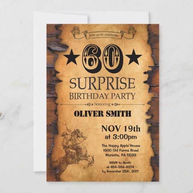 Surprise 60e Invitation Occidentale Anniversaire (Devant)