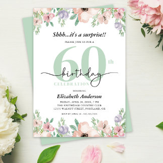 Surprise 60th Birthday Party Elegant Pastel Floral Einladung