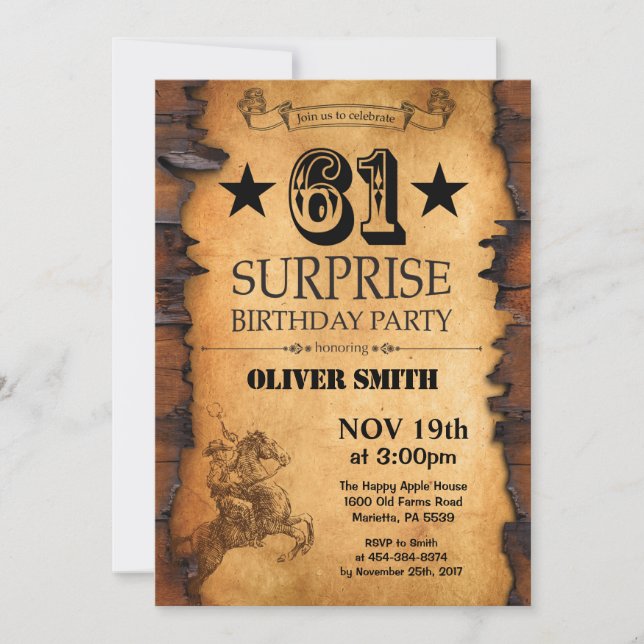 Surprise 61e Invitation Occidentale Anniversaire (Devant)
