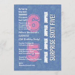 SURPRISE 65th Modern Birthday Blue and Pink V04 Einladung