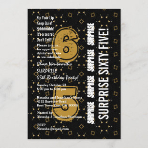SURPRISE 65th Modern Birthday Gold und Black W199A Einladung