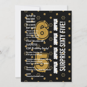SURPRISE 65th Modern Birthday Gold und Black W199B Einladung