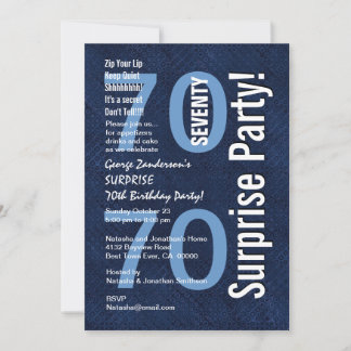 SURPRISE 70. Geburtstag Modernes Royal Blue R604 Einladung