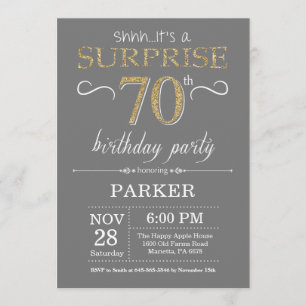 Surprise 70e anniversaire Invitation Grey and Gold