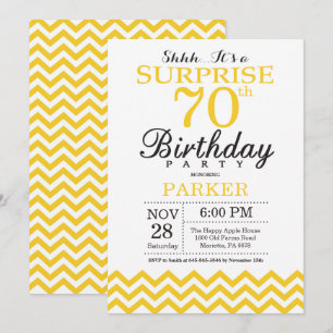 Surprise 70e anniversaire Invitation Jaune Chevron