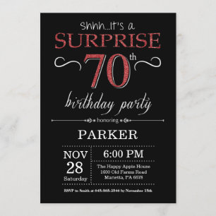 Surprise 70e anniversaire Invitation Noir et Rouge