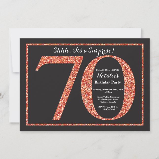 Surprise 70e anniversaire Invitation Orange Partie (Devant)