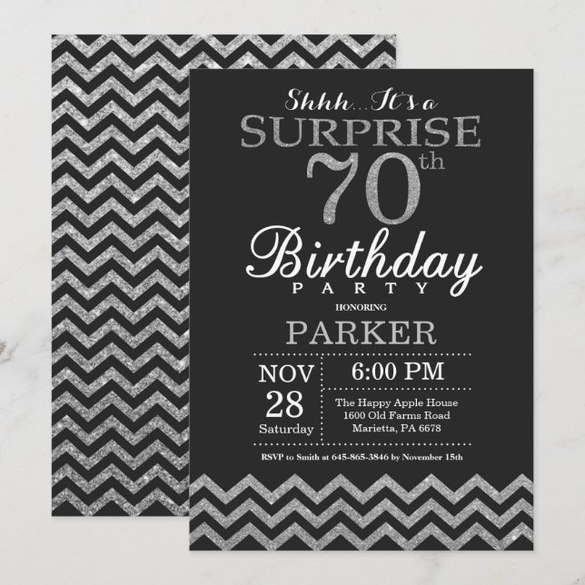 Surprise 70e anniversaire Invitation Parties scint (Devant / Derrière)