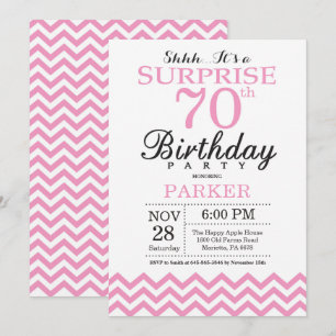 Surprise 70e anniversaire Invitation Pink Chevron