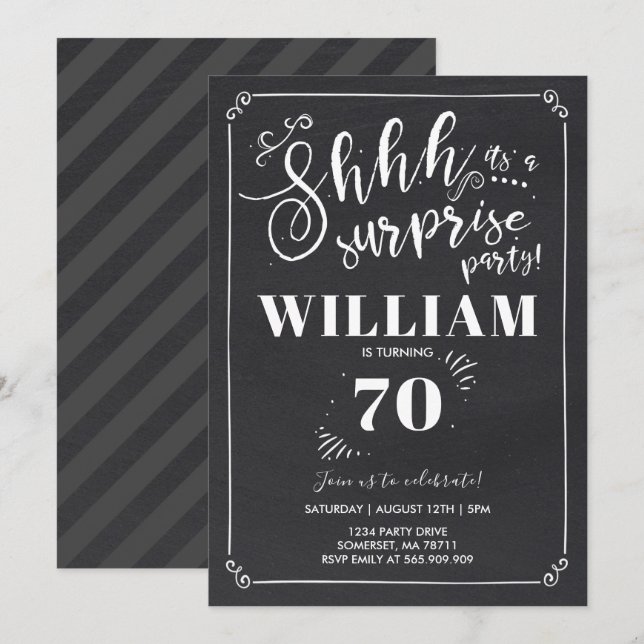 Surprise 70e anniversaire Invitation Vintage Surpr (Devant / Derrière)