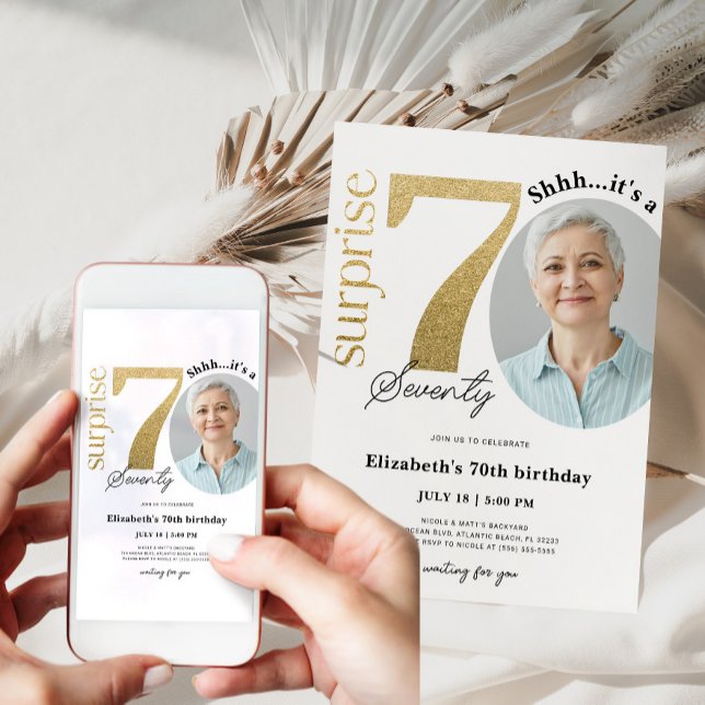 Surprise 70ème anniversaire d'or Invitation avec p (Créateur téléchargé)