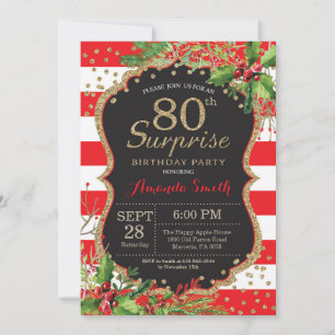 Surprise 80e anniversaire Invitation Noël Or