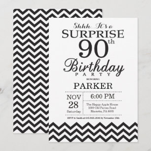 Surprise 90e anniversaire Invitation Black Chevron