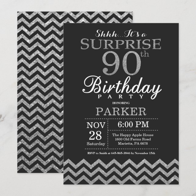 Surprise 90e anniversaire Invitation Parties scint (Devant / Derrière)