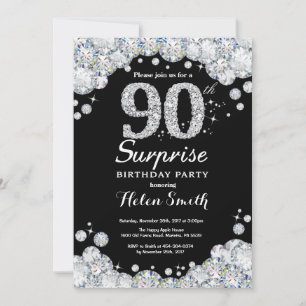 Surprise 90e anniversaire Invitation Silver Diamon