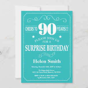 Surprise 90e anniversaire Invitation Turquoise et 