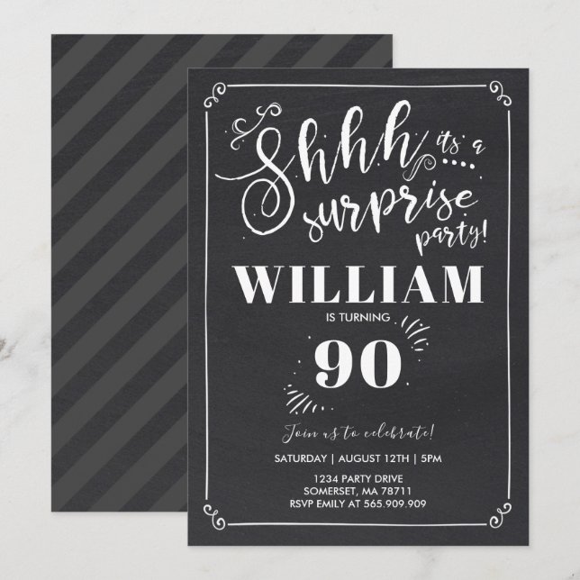 Surprise 90e anniversaire Invitation Vintage Surpr (Devant / Derrière)