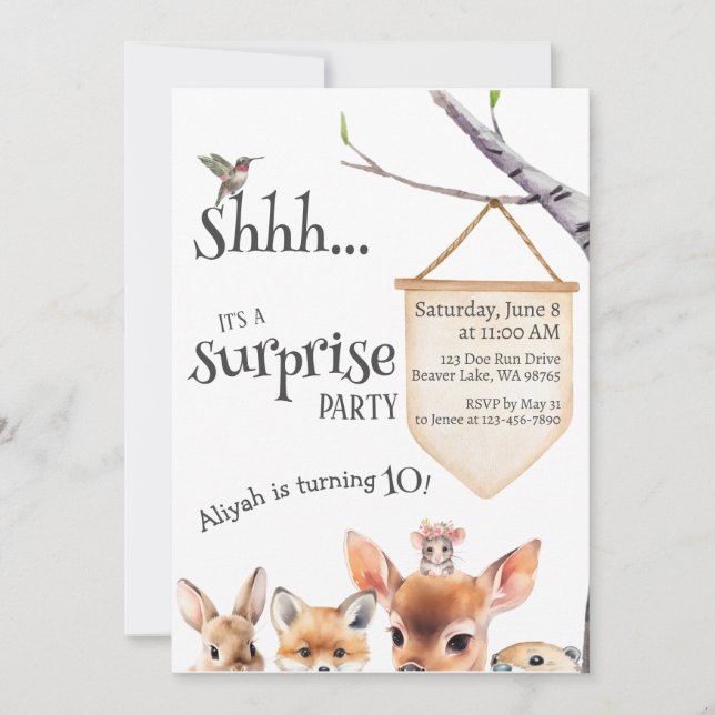 Surprise Anniversaire Fête Cute Animaux Invitation (Devant)