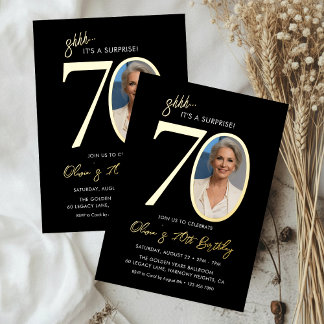 Surprise Black and Gold 70th Birthday Party Photo Folieneinladung