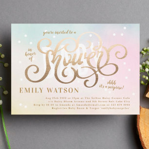 Surprise Boy or Girl Gold Lettering Baby Shower Einladung