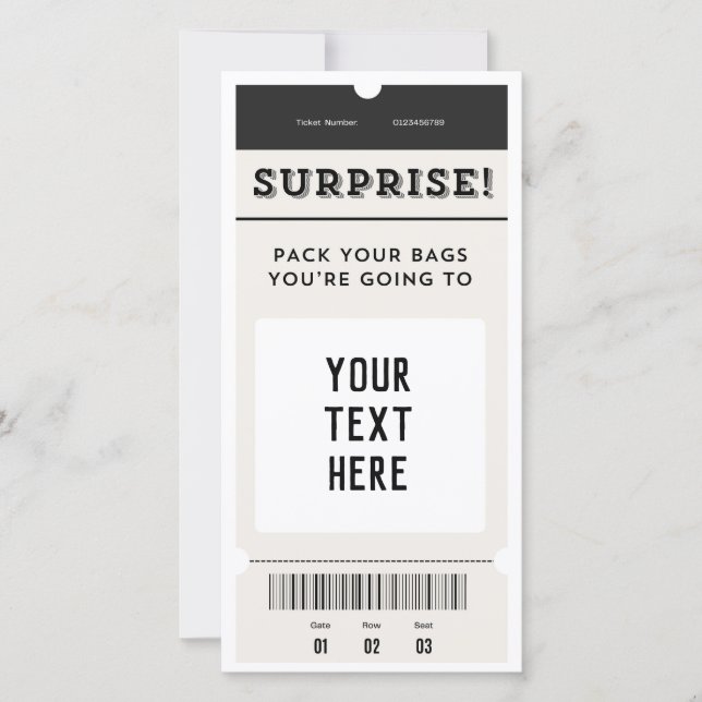 Surprise ! Carte d'embarquement de billets texte p (Devant)