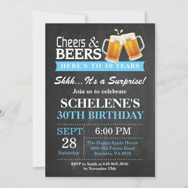 Surprise Cheers and Beers 30th Birthday Invitation (Devant)