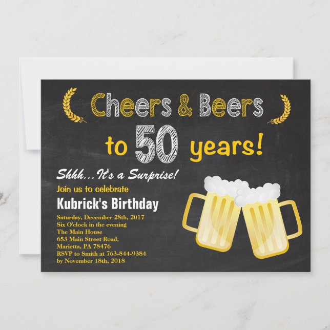 Surprise Cheers and Beers Invitation 50e anniversa (Devant)