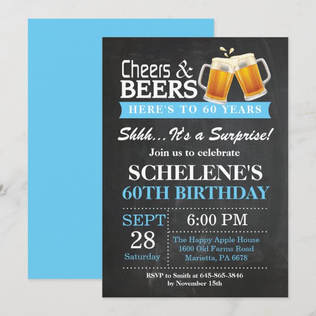 Surprise Cheers and Beers Invitation 60e anniversa (Devant / Derrière)