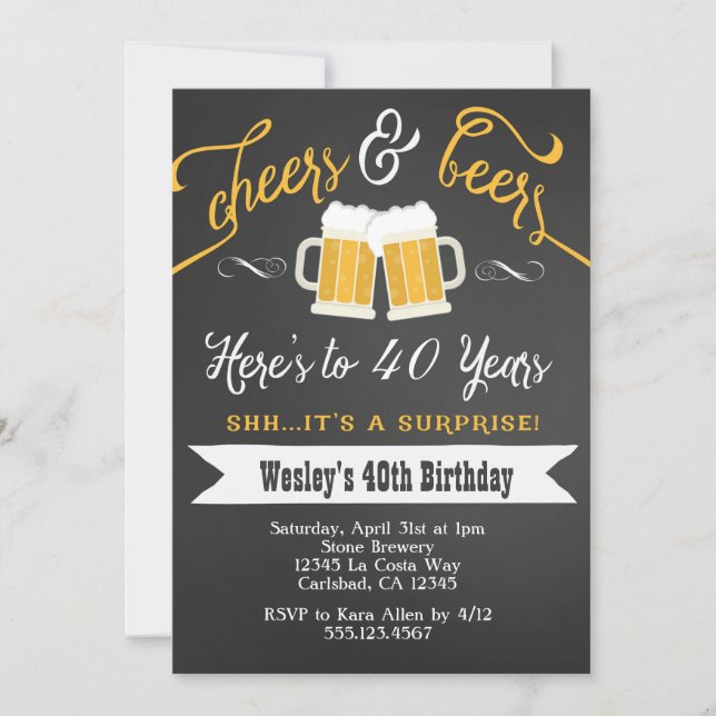 Surprise Cheers & Beers Invitation 40e anniversair (Devant)