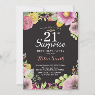 Surprise Floral 21e anniversaire Invitation pour f