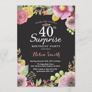 Surprise Floral 40e anniversaire Invitation pour f