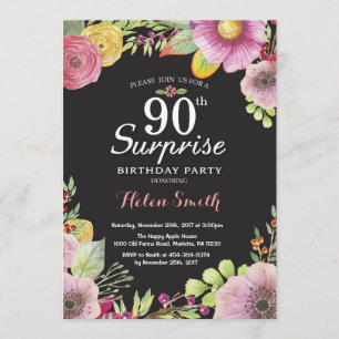 Surprise Floral 90e anniversaire Invitation pour f