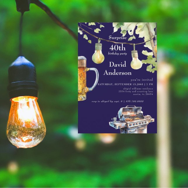 Surprise Navy 40th BBQ Birthday Invitation Einladung (Von Creator hochgeladen)