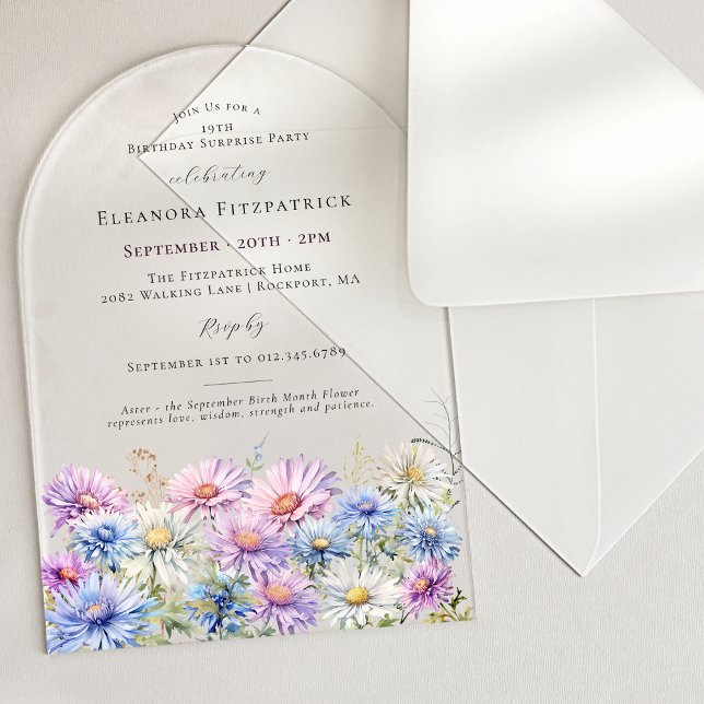 SURPRISE PARTY ARCH 19 September Birth Flower Acryleinladungen (Von Creator hochgeladen)