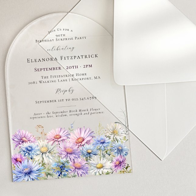 SURPRISE PARTY ARCH 90 September Birth Flower Acryleinladungen (Von Creator hochgeladen)