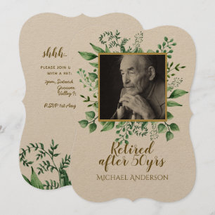 SURPRISE PHOTO Retraite Invitation Feuilles Kraft