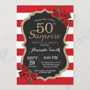 Surprise Red Rose 50e anniversaire Invitation Or