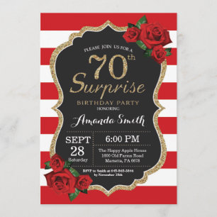 Surprise Red Rose 70e anniversaire Invitation Or