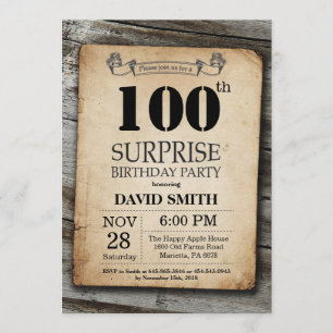 Surprise Rustic 100e anniversaire Invitation Vinta