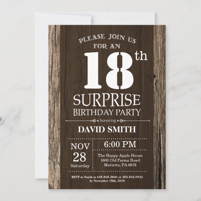 Surprise Rustic 18e anniversaire Invitation Vintag (Devant)