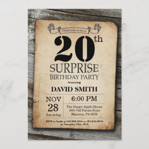Surprise Rustic 20e anniversaire Invitation Vintag